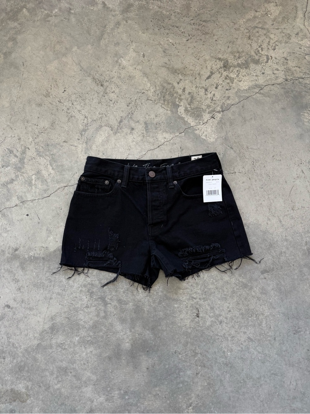 We The Free Black Distressed High-Rise Jean Shorts